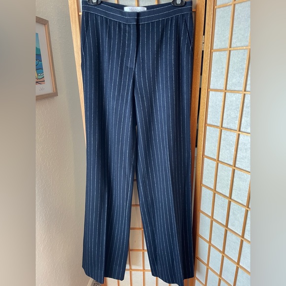 Max Mara Blue Wool Pinstripe Pants Size 2 - Picture 3 of 13